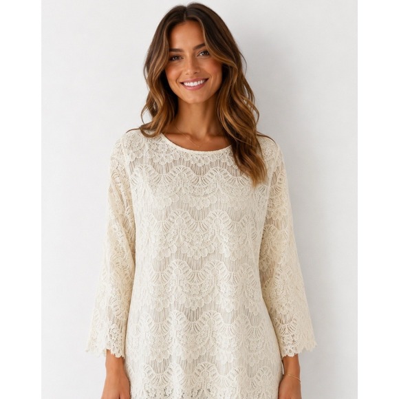 Dainty Jewell’s Tops - Women's cream lace top features Long sleeves Size XXXL